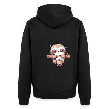 Kawaii Faultiere Bubble Tea Boba Faultier - Unisex Premium Bio Zip Hoodie - Schwarz - Hinten - Nico (187cm)