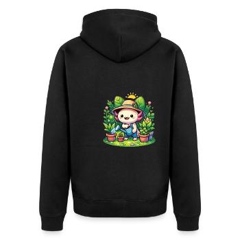 Axolotl als Hobbie Gärtner mit Pflanzen und Blumen - Unisex Premium Bio Zip Hoodie - Schwarz - Hinten - Nico (187cm)