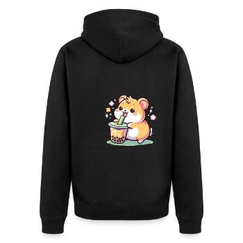 Kawaii Hamster Bubble Tea Boba Hamster - Unisex Premium Bio Zip Hoodie - Schwarz - Hinten - Nico (187cm)