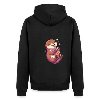 Kawaii Otter Bubble Tea Boba Otter - Unisex Premium Bio Zip Hoodie - Schwarz - Hinten - Nico (187cm)