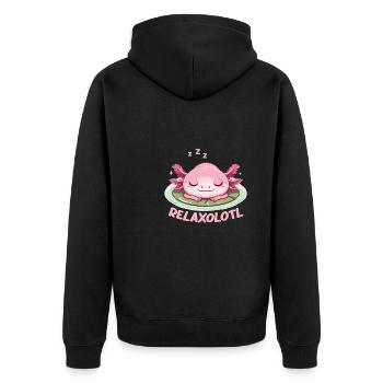 Relaxolotl Axolotl Liebhaber süße Tiere relaxen - Unisex Premium Bio Zip Hoodie - Schwarz - Hinten - Nico (187cm)