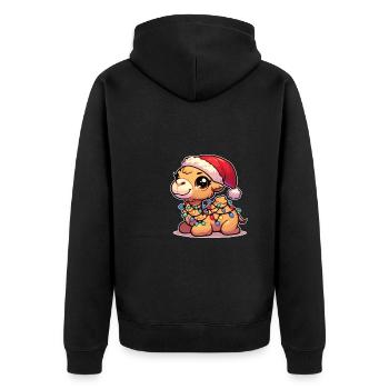 Weihnachtsmütze Weihnachten Lichterkette Kamel - Unisex Premium Bio Zip Hoodie - Schwarz - Hinten - Nico (187cm)