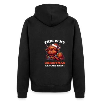 Hochlandrind Weihnachts Schlafanzug Hochlandrinder - Unisex Premium Bio Zip Hoodie - Schwarz - Hinten - Nico (187cm)