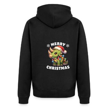 Dinosaurier Weihnachten Lichterkette Triceratops - Unisex Premium Bio Zip Hoodie - Schwarz - Hinten - Nico (187cm)