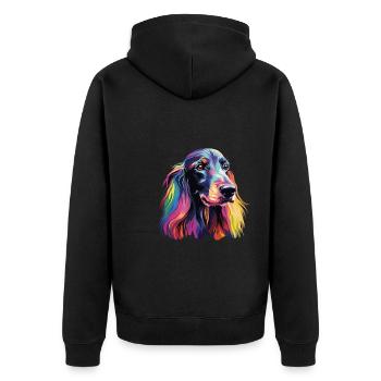 Aquarelle Chien Afghan coloré - Veste à capuche bio Premium Unisexe - noir - Dos - Nico (187cm)