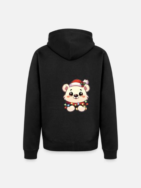 Weihnachtsmütze Weihnachten Lichterkette Eisbär - Unisex Premium Bio Zip Hoodie - Schwarz