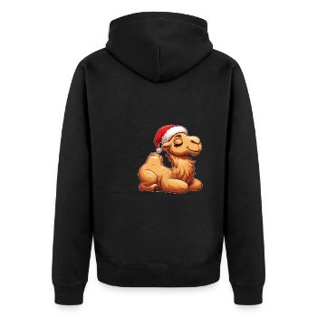 Weihnachtsmütze Weihnachten Lichterkette Kamel - Unisex Premium Bio Zip Hoodie - Schwarz - Hinten - Nico (187cm)