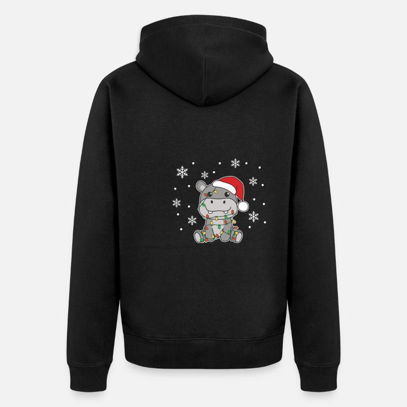 Hippopotame Noël Animaux d’hiver Hippopotames - Veste à capuche bio Premium Unisexe - noir