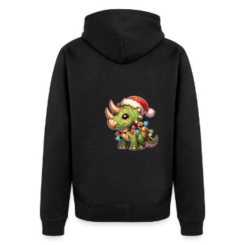 Dinosaurier Weihnachten Lichterkette Triceratops - Unisex Premium Bio Zip Hoodie - Schwarz - Hinten - Nico (187cm)