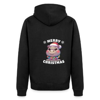 Weihnachtsmütze Weihnachten Lichterkette Hippo - Unisex Premium Bio Zip Hoodie - Schwarz - Hinten - Nico (187cm)