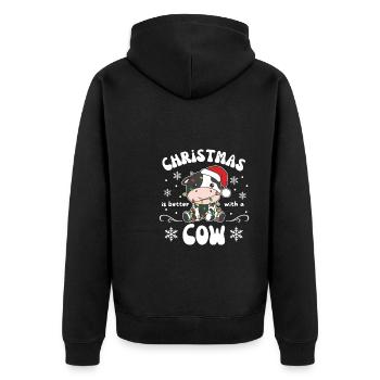 Weihnachten ist besser mit einem Kuh - Unisex Premium Bio Zip Hoodie - Schwarz - Hinten - Nico (187cm)
