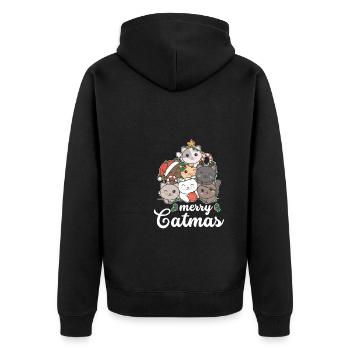 Merry Catma's Pun Cat Christmas - Unisex Premium Organic Zip Hoodie - black - Back - Nico (187cm)