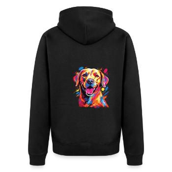 Wasserfarben Farbenfroher Labrador Labbi - Unisex Premium Bio Zip Hoodie - Schwarz - Hinten - Nico (187cm)