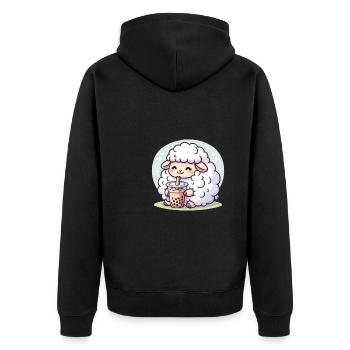 Kawaii Schafe Bubble Tea Boba Schaf - Unisex Premium Bio Zip Hoodie - Schwarz - Hinten - Nico (187cm)