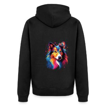 Aquarelle coloré Shetland chien de berger - Veste à capuche bio Premium Unisexe - noir - Dos - Nico (187cm)