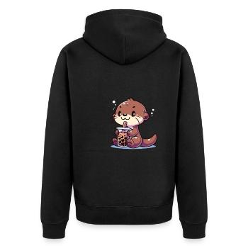 Kawaii Otter Bubble Tea Boba Otter - Unisex Premium Bio Zip Hoodie - Schwarz - Hinten - Nico (187cm)