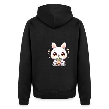 Kawaii Hasen Bubble Tea Boba Hase - Unisex Premium Bio Zip Hoodie - Schwarz - Hinten - Nico (187cm)