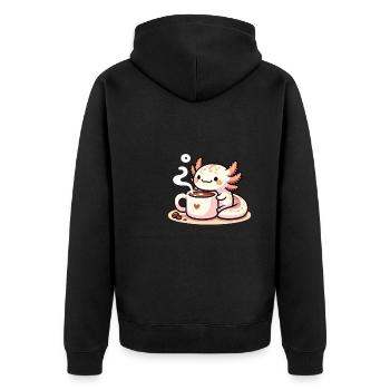 Kaffeebohnen mit Kaffee Axolotl - Unisex Premium Bio Zip Hoodie - Schwarz - Hinten - Nico (187cm)