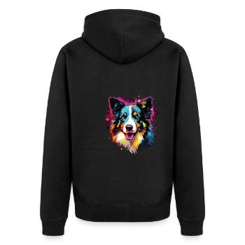 Watercolor Colorful Border Collie - Unisex Premium Organic Zip Hoodie - black - Back - Nico (187cm)