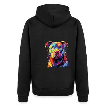 Wasserfarben Farbenfroher Staffordshire - Unisex Premium Bio Zip Hoodie - Schwarz - Hinten - Nico (187cm)