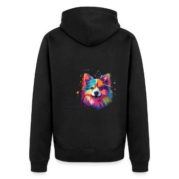 Watercolor Colorful American Eskimo Dog - Unisex Premium Organic Zip Hoodie - black - Back - Nico (187cm)