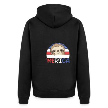 4th of July American Sloth USA' Merica - Unisex Premium Organic Zip Hoodie - black - Back - Nico (187cm)