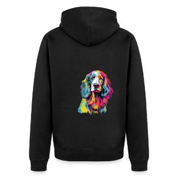 Aquarelle colorée Setter anglais - Veste à capuche bio Premium Unisexe - noir - Dos - Nico (187cm)