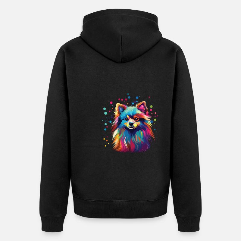 Wasserfarben Farbenfroher Zwergspitz - Unisex Premium Bio Zip Hoodie - Schwarz