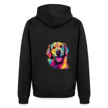 Wasserfarben Farbenfroher Golden Retriever - Unisex Premium Bio Zip Hoodie - Schwarz - Hinten - Nico (187cm)