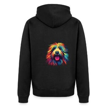 Wasserfarben Farbenfroher Bergamasco Sheepdog - Unisex Premium Bio Zip Hoodie - Schwarz - Hinten - Nico (187cm)