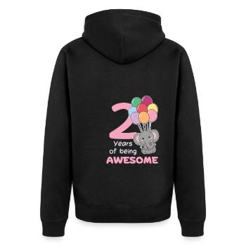 Elefant zum 2. Geburtstag Kinder zwei Jahre alt - Unisex Premium Bio Zip Hoodie - Schwarz - Hinten - Nico (187cm)