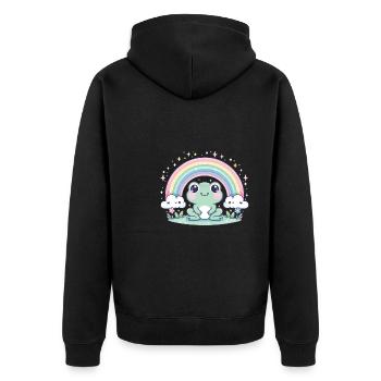 Kawaii Frosch Regenbogen niedliches Muster - Unisex Premium Bio Zip Hoodie - Schwarz - Hinten - Nico (187cm)