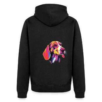 Wasserfarben Farbenfroher American Foxhound - Unisex Premium Bio Zip Hoodie - Schwarz - Hinten - Nico (187cm)