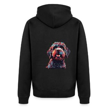 Wasserfarben Farbenfroher Lagotto Romagnolo - Unisex Premium Bio Zip Hoodie - Schwarz - Hinten - Nico (187cm)