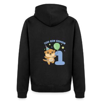 J’ai déjà 1 suricate d’anniversaire - Veste à capuche bio Premium Unisexe - noir - Dos - Nico (187cm)