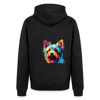 Watercolor Colorful Australian Silky Terrier - Unisex Premium Organic Zip Hoodie - black - Back - Nico (187cm)
