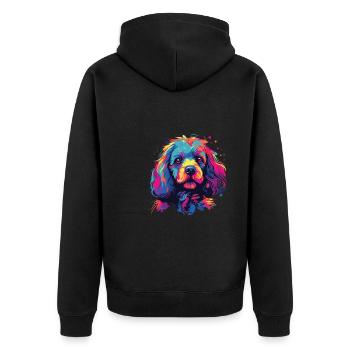 Wasserfarben Farbenfroher Bologneser - Unisex Premium Bio Zip Hoodie - Schwarz - Hinten - Nico (187cm)