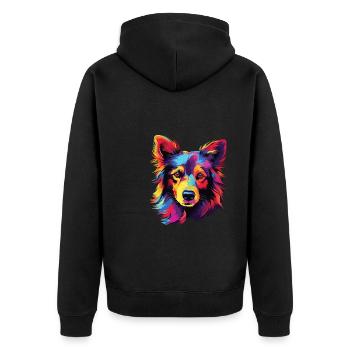 Wasserfarben Farbenfroher Islandhund - Unisex Premium Bio Zip Hoodie - Schwarz - Hinten - Nico (187cm)
