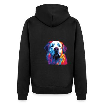 Wasserfarben Farbenfroher Kuvasz - Unisex Premium Bio Zip Hoodie - Schwarz - Hinten - Nico (187cm)