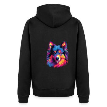 Wasserfarben Farbenfroher Finnischer Lapphund - Unisex Premium Bio Zip Hoodie - Schwarz - Hinten - Nico (187cm)