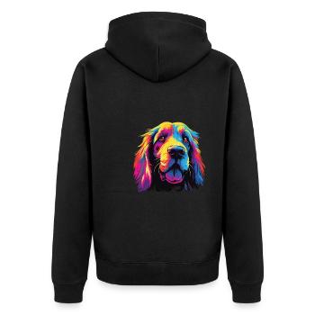 Wasserfarben Farbenfroher Petit Basset Griffon - Unisex Premium Bio Zip Hoodie - Schwarz - Hinten - Nico (187cm)