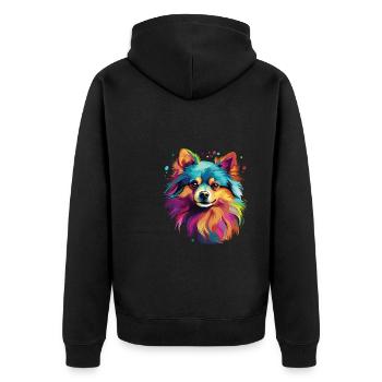 Wasserfarben Farbenfroher Zwergspitz - Unisex Premium Bio Zip Hoodie - Schwarz - Hinten - Nico (187cm)