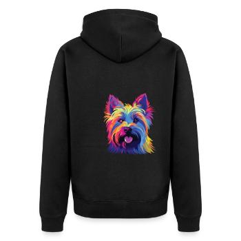 Wasserfarben Farbenfroher Silky Terrier - Unisex Premium Bio Zip Hoodie - Schwarz - Hinten - Nico (187cm)