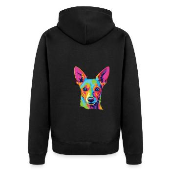 Wasserfarben Farbenfroher Portuguese Podengo - Unisex Premium Bio Zip Hoodie - Schwarz - Hinten - Nico (187cm)