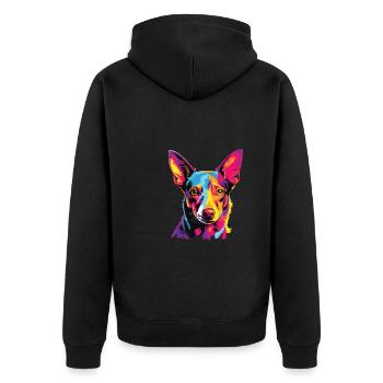 Wasserfarben Farbenfroher Portuguese Podengo - Unisex Premium Bio Zip Hoodie - Schwarz - Hinten - Nico (187cm)