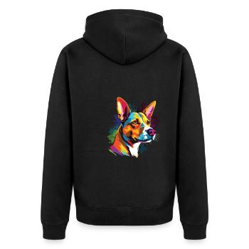 Wasserfarben Farbenfroher Basenji - Unisex Premium Bio Zip Hoodie - Schwarz - Hinten - Nico (187cm)
