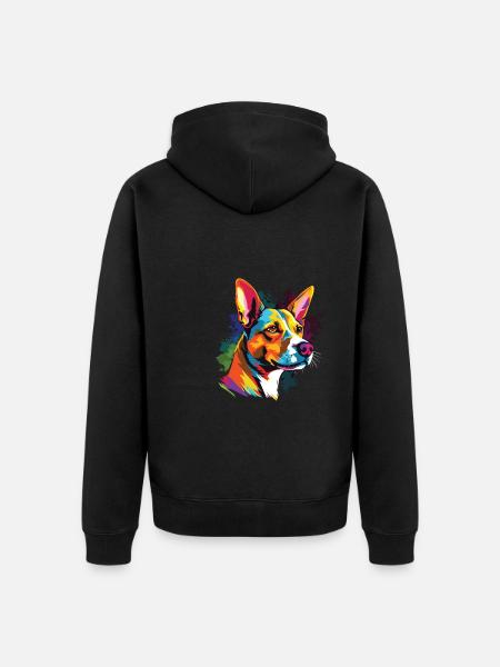 Wasserfarben Farbenfroher Basenji - Unisex Premium Bio Zip Hoodie - Schwarz