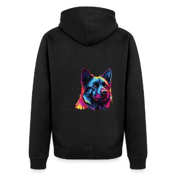 Watercolor Colorful Norwegian Elkhound - Unisex Premium Organic Zip Hoodie - black - Back - Nico (187cm)