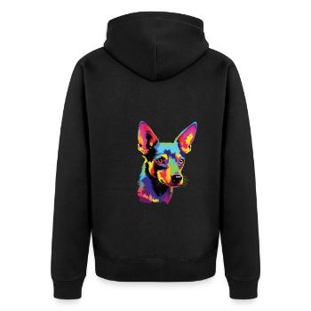 Wasserfarben Farbenfroher Portuguese Podengo - Unisex Premium Bio Zip Hoodie - Schwarz - Hinten - Nico (187cm)