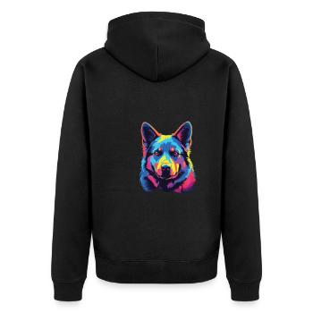 Watercolor Colorful Norwegian Elkhound - Unisex Premium Organic Zip Hoodie - black - Back - Nico (187cm)